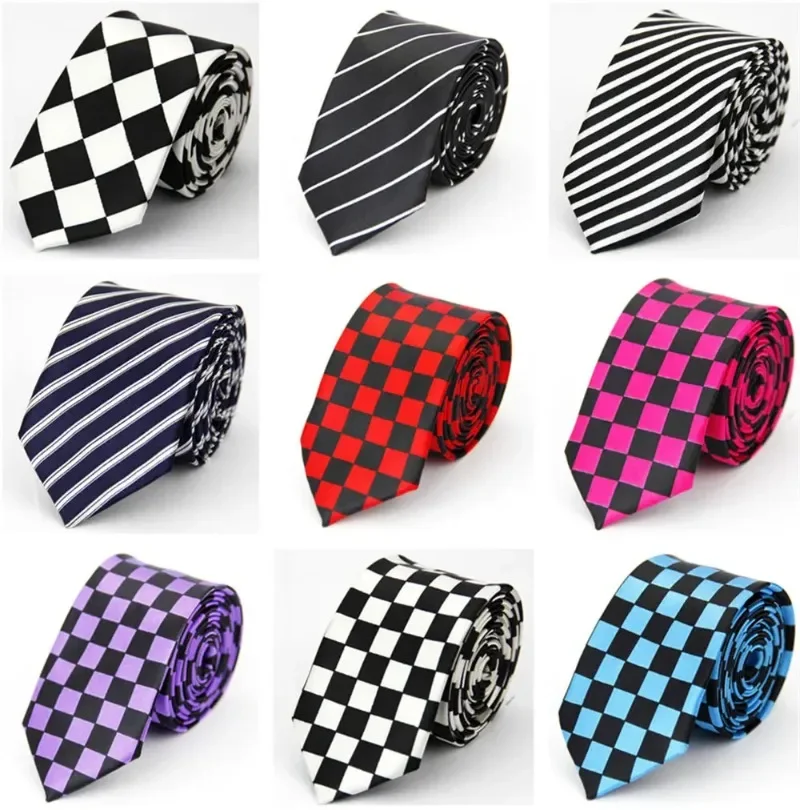 

Mens Ties 5cm (2in) Skinny Wedding Black Blue Red Pink White Purple Gray Striped Dots Piano Skull Slim Necktie for Men Women