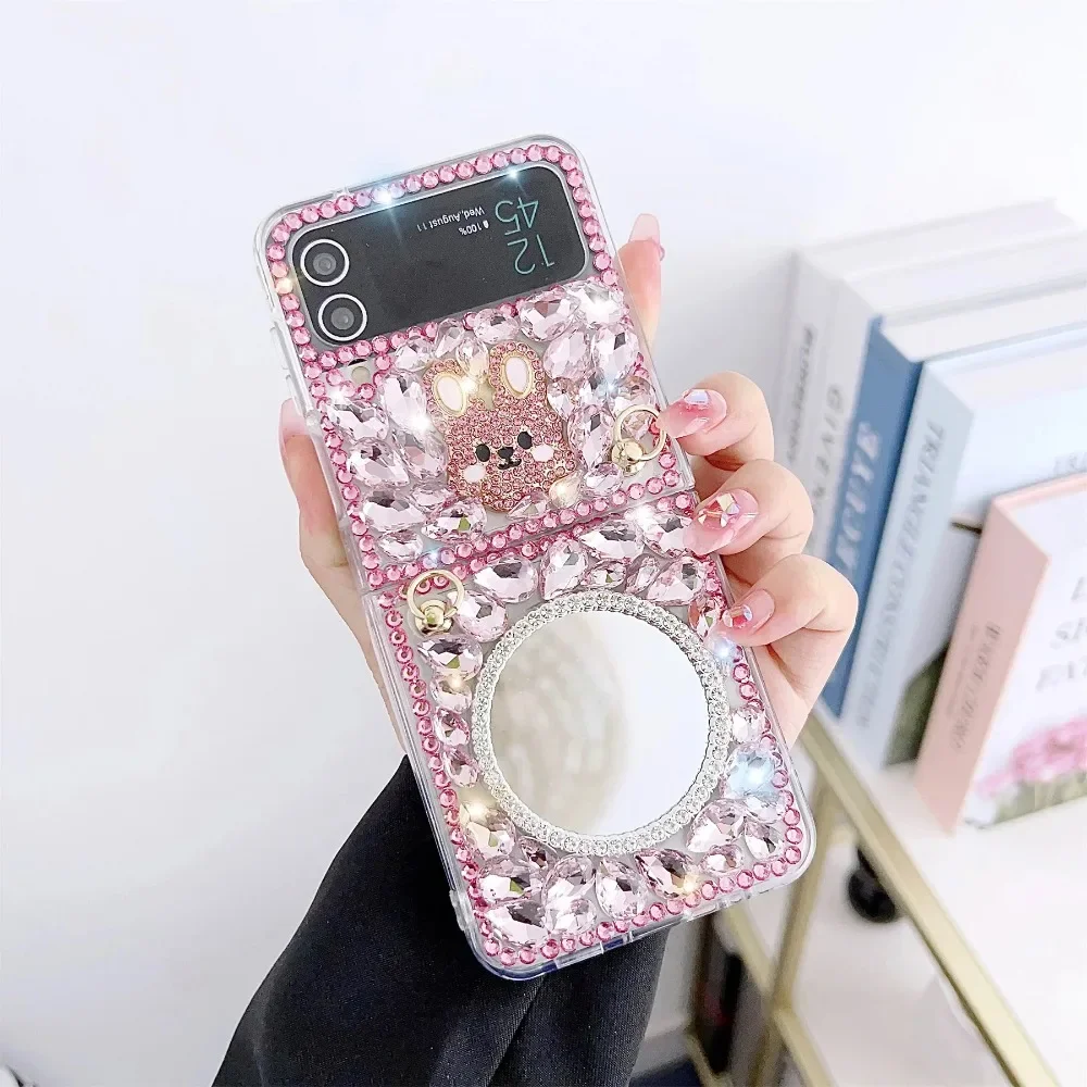 

Glitter Crystal Case Cover for Samsung Galaxy Z Flip4, 3, 2, Z Flip5, Luxury Fashion, Bling Diamond, Rabbit, Bunny, Mirror