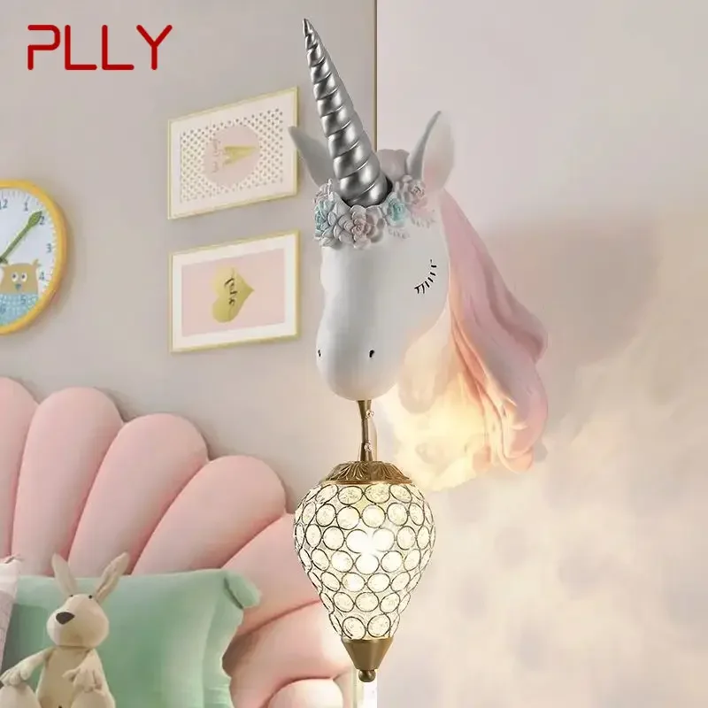 PLLY Contemporary Unicorn Wall Lamp Creative Living Room Bedroom Study Villa Hotel Children's Room Aisle LED Decoration Light