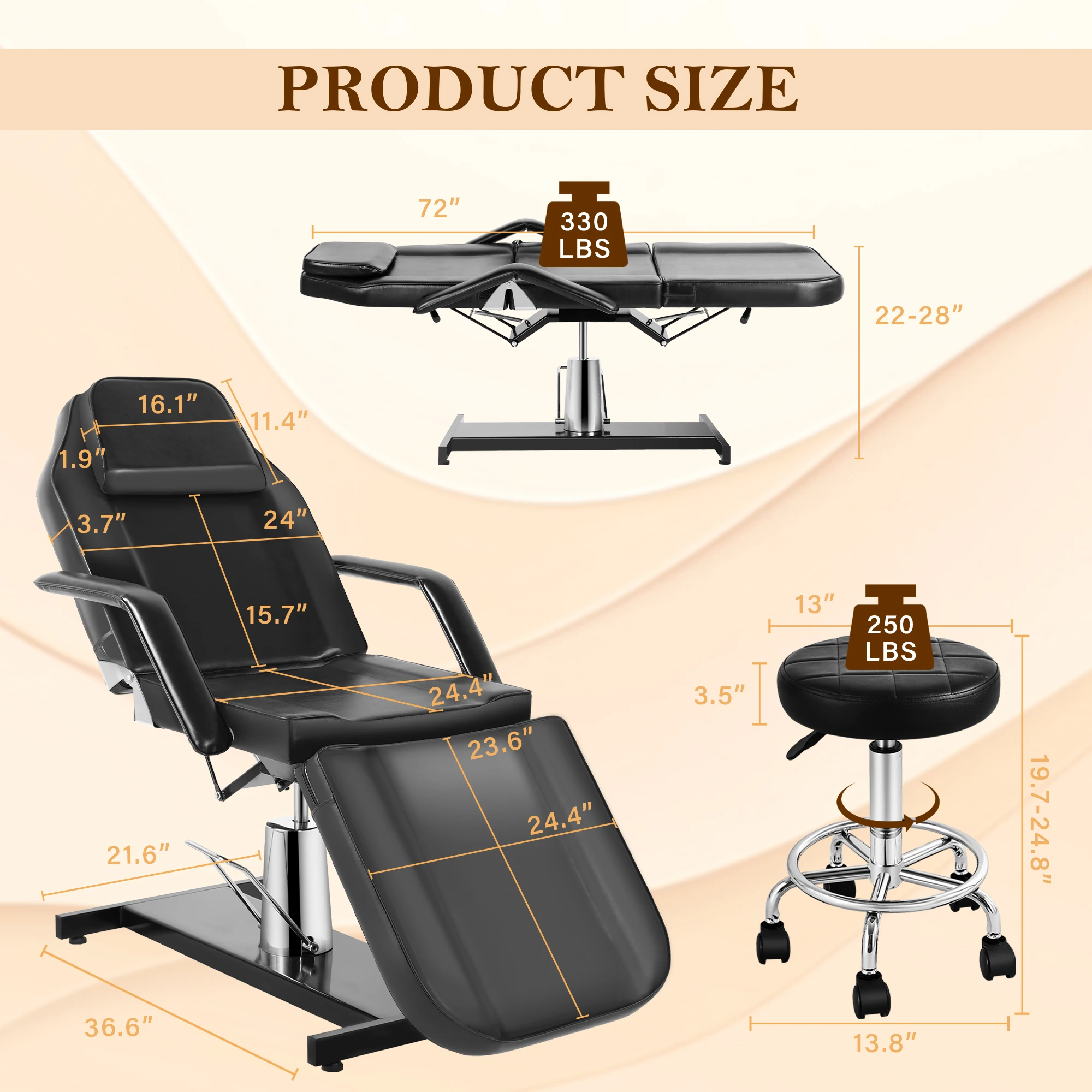 كرسي الوشم الهيدروليكي سرير التجميل، طاولة سرير الوجه متعددة الأغراض مكونة من 3 أقسام، سرير تدليك سبا لصالونات التجميل قابل للتعديل #5