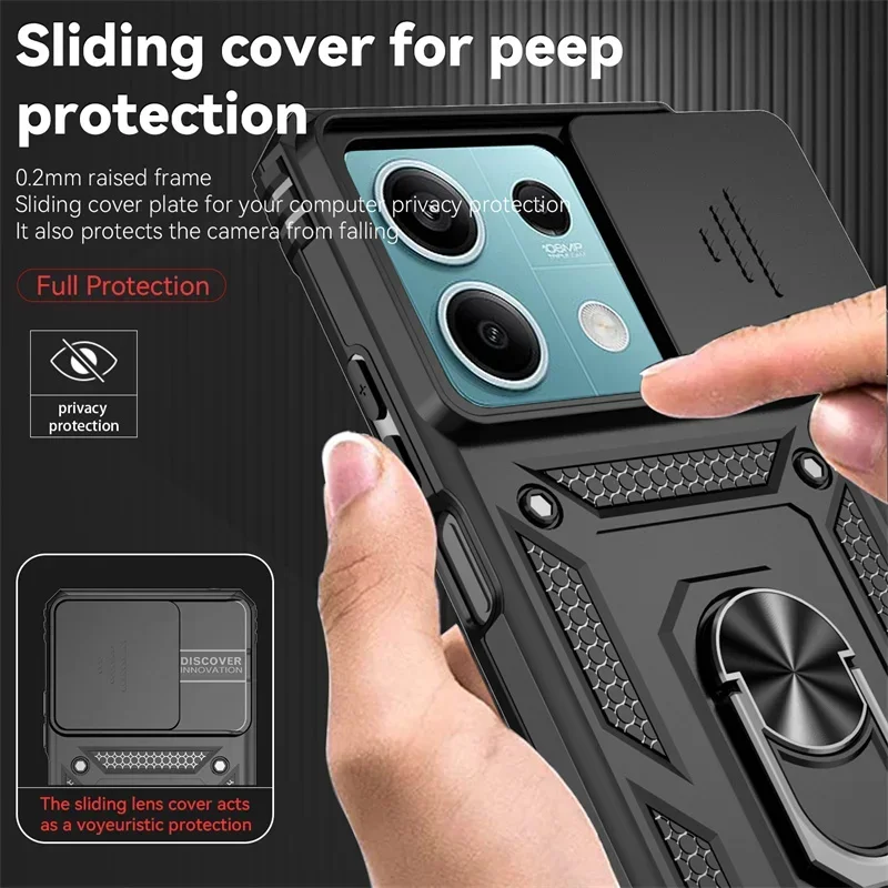 

For Poco X6 X5 X4 GT NFC M4 M6 Pro 4G 5G C50 C51 C55 C65 C75 Phone Case Armor Magnet Ring Lens Protection soft Back Cover Cases