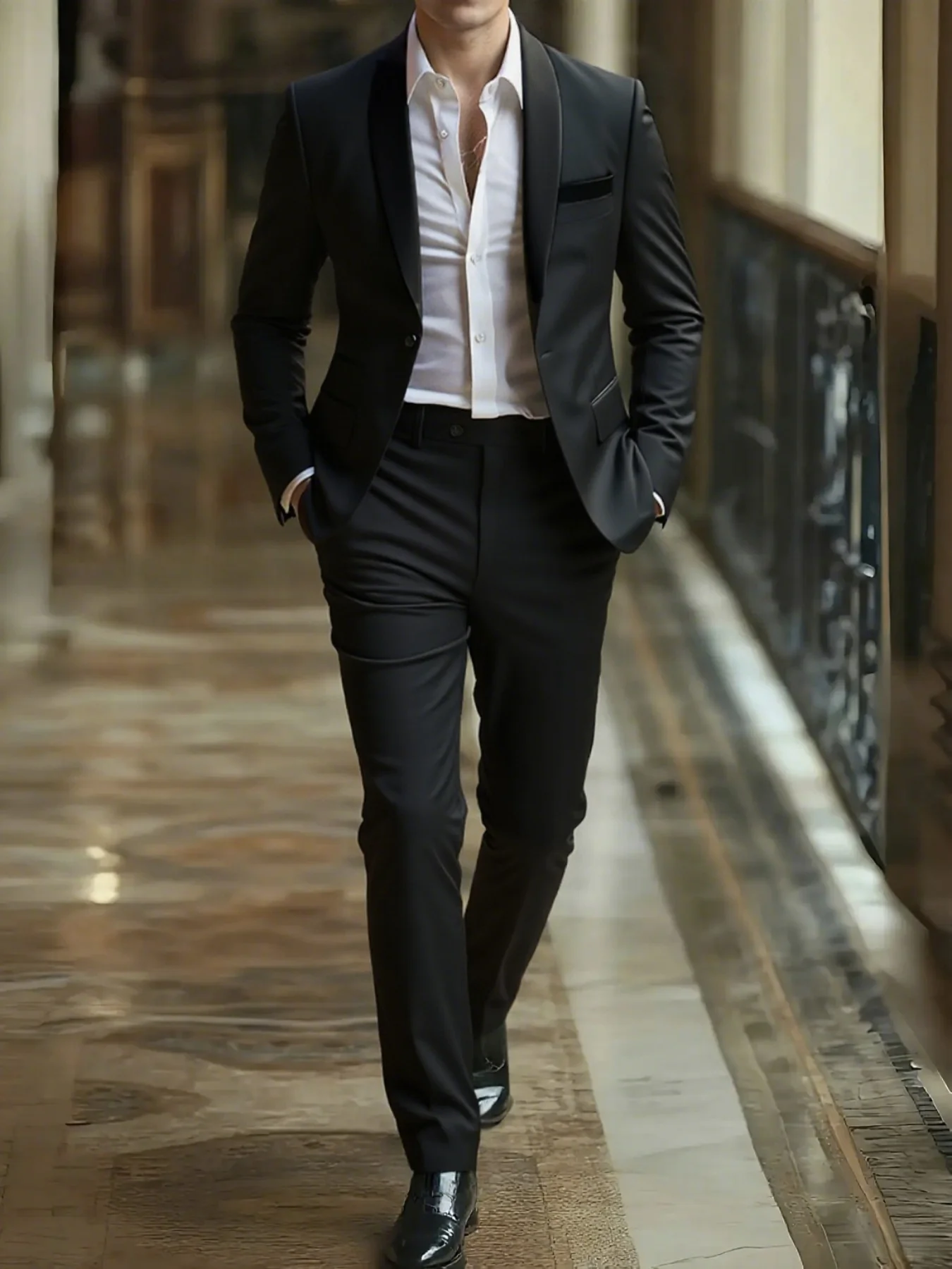 

2-Piece Men's Shawl Collar Formal Suit, Classic Groom Tuxedo, Ideal for Wedding, Prom & Special Occasions