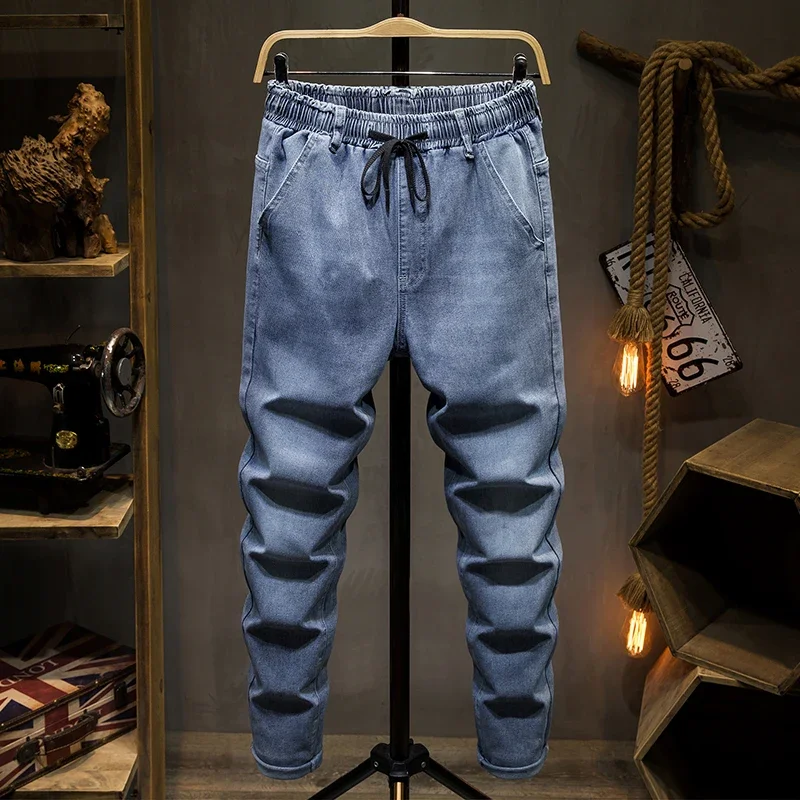 

Plus Size Men's Spring Jeans, Fashionable Casual Jogging Pants, Hip-hop Patchwork, Loose Fit Men's Long Pants