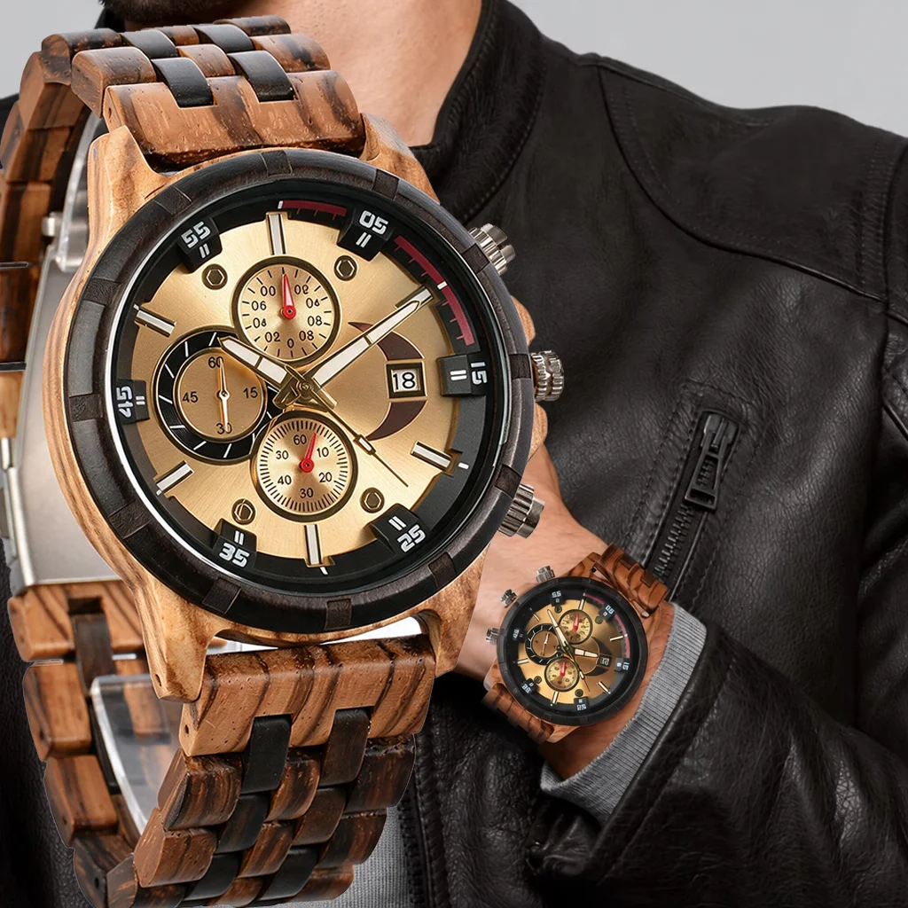 Luxury Watch Mockup - Man's Watches Wooden Watch Strap Hand