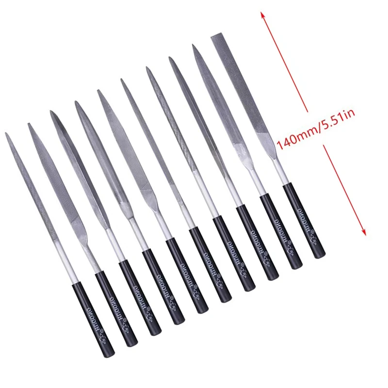 Kit mini lime di precisione per denti a doppio taglio da 10 pezzi - Acciaio ad alto tenore di carbonio da 140 mm con manico in PVC Strumenti per gioielli e orologiai