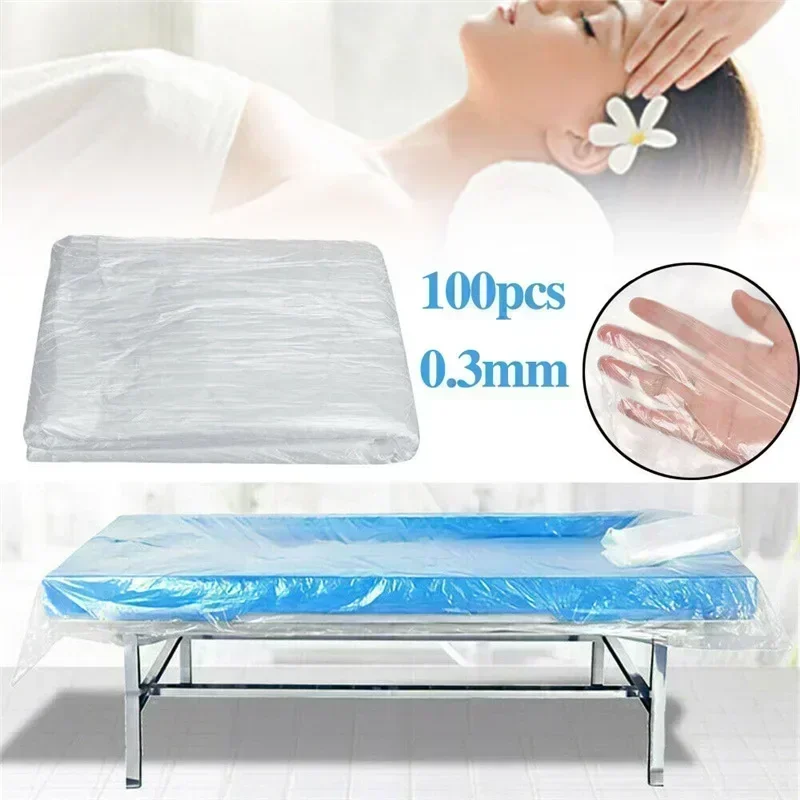 100Pcs Couch Cover Disposable Bedspread SPA Massage Treatment Table Sheets Transparent Beauty Bed Waterproof Film Table Cover