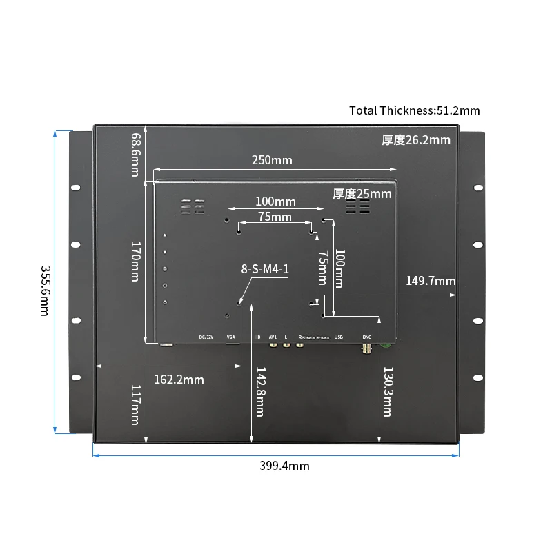 19 Inch 8U Cabinet Monitor 1280*1024 Open Frame/ Wall Mount Display with HDMI VGA AV For Industrial