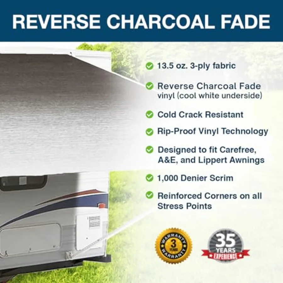 title: Shade Pro RV Awning Fabric Replacement Durable Premium Grade Vinyl for Outdoor Recreation and Camping Use 13' [Fabric 12