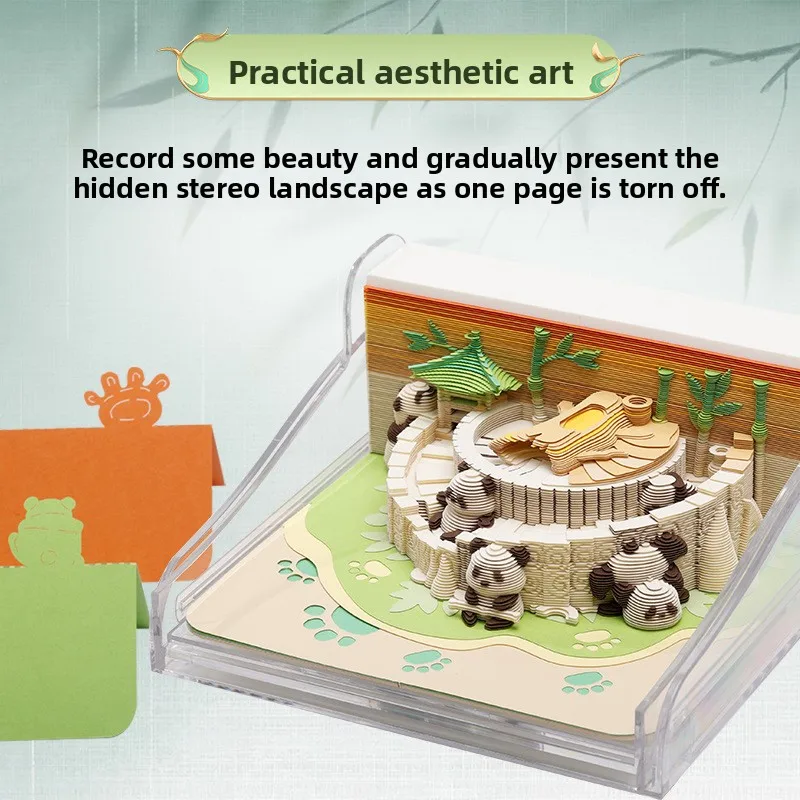 เฉิงตูวัฒนธรรมและสร้างสรรค์ 3D สเตอริโอกระดาษแกะสลักกระดาษโน้ตแพนด้าเดสก์ท็อปเครื่องประดับของขวัญสร้างสรรค์สำหรับเพื่อน