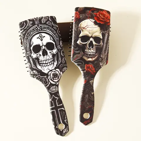 1 Piece Skeleton and Flower Patterned Air Cushion Comb - Massage Exfoliating Comb, ABS Plastic Handle, Special for Real Hair Wig