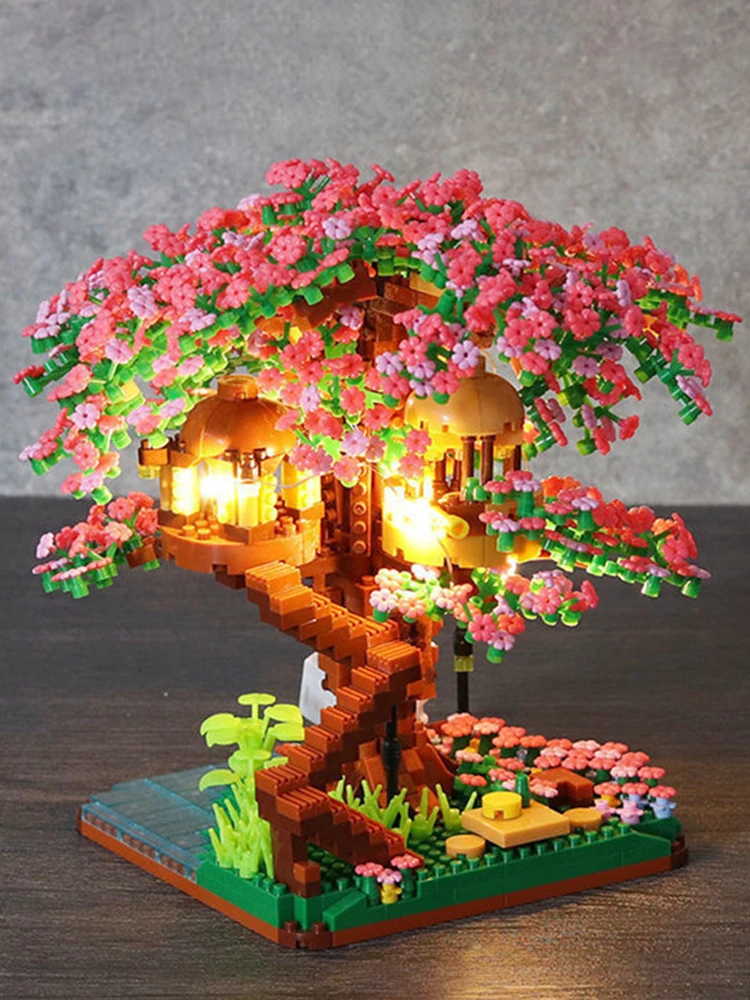 Zestaw klocków Mini Sakura Tree Diy Cherry Blossom Bricks z lekkim ornamentem modelu domku na drzewie Romantyczny prezent dla dziewczyny — zdjęcie 2