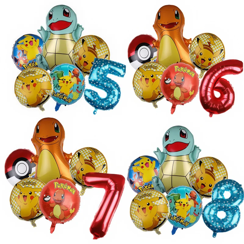 

6 Pcs Pokemon Party Balloons Pikachu Squirtle Balloon Kids Birthday Party Decoration Supplies Baby Shower Decor Helium Globos