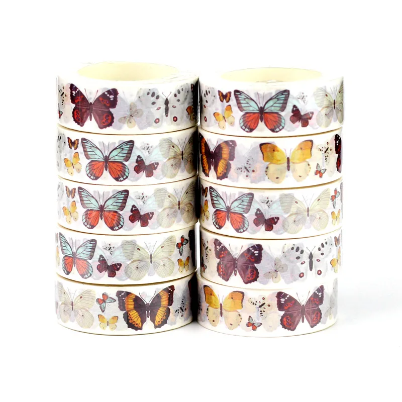 Bulk NEW 10PCS./Lot Decorative Butterfly Beautiful Insect Set Adhesive Paper Masking Washi Tapes Cute Journaling Papeleria