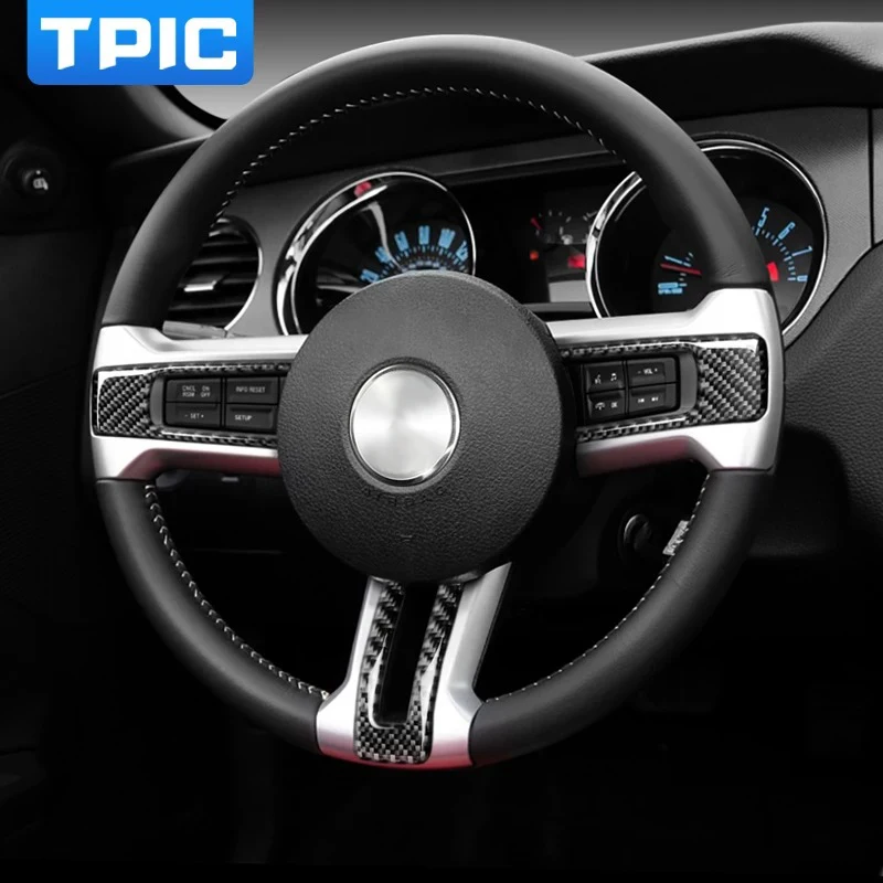 For Ford Mustang 2009-2013 Carbon Fiber Steering Wheel Panel Cover Trim Sticker Car Interior Decoration Tuning Accessories view 2