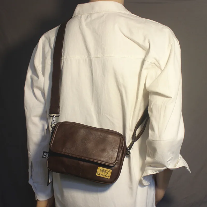 Original Small Leather Shoulder Bag Multi-Layer Zipper Crossbody Bag Men's Phone Bag Casual Vintage Style PU Material