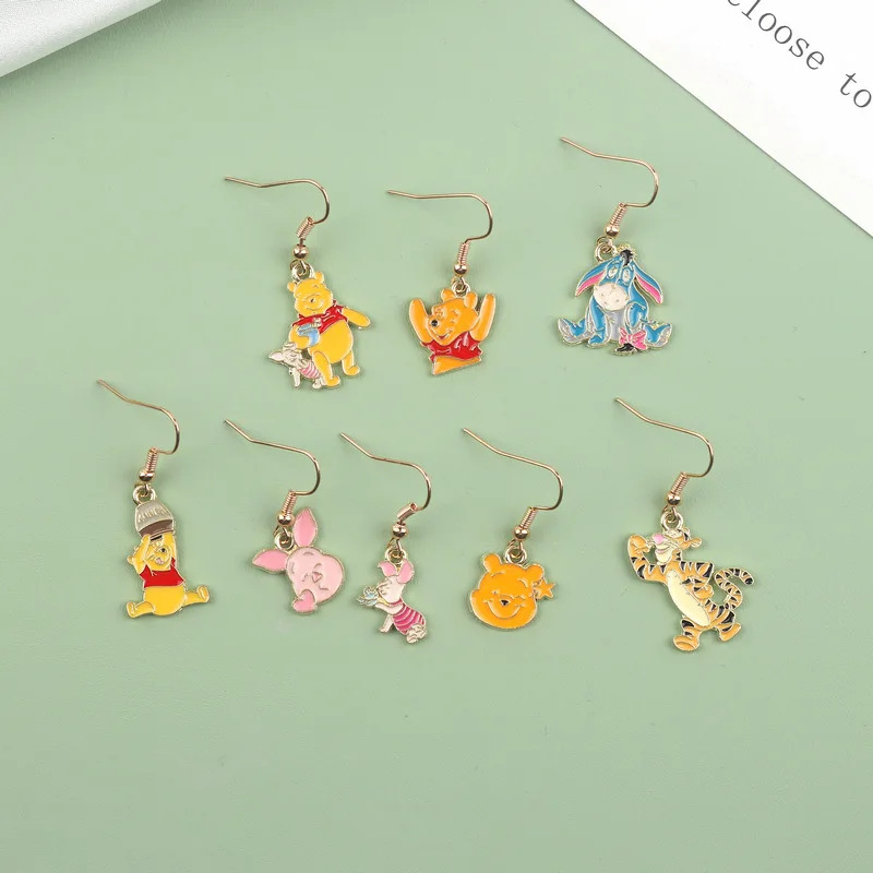 Cute Winnie The Pooh Earrings Female Cartoon Anime Pippi Pig Student Children's Alloy Pendant Earrings Friends Gift Accessories