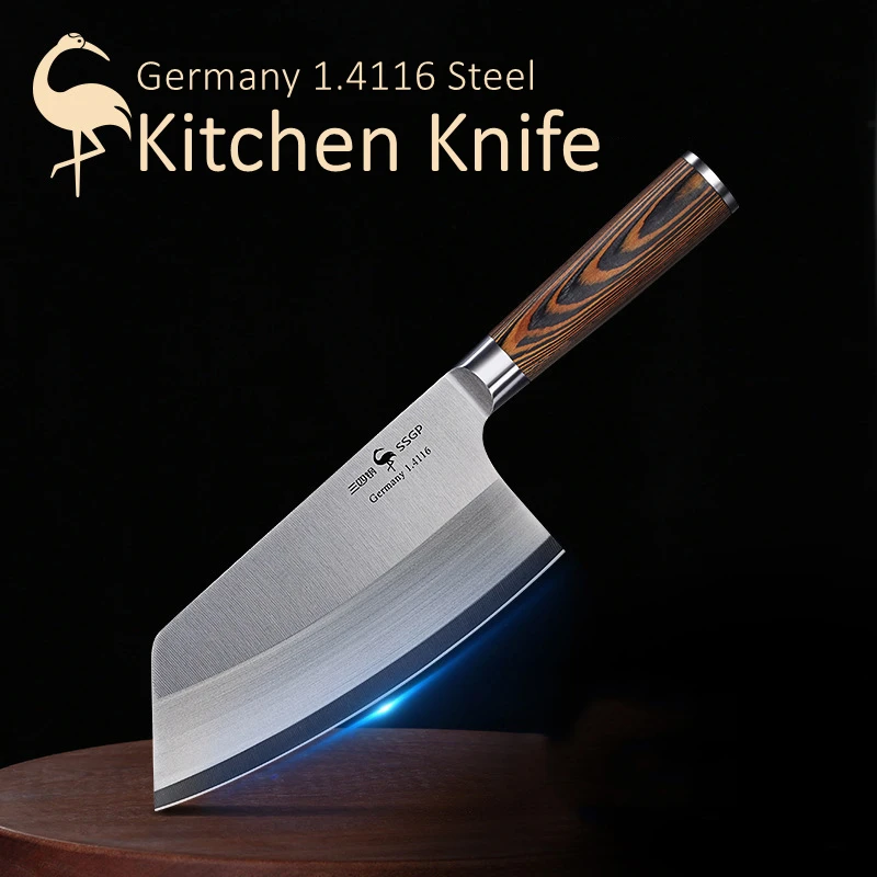 Durable 1.4116 Steel Kitchen Knife, LFGB Certified From Germany, with Solid Wood Handle, for Cutting Meat and Vegetables