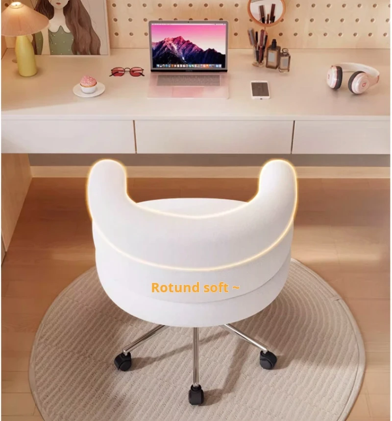 Lamb wool swivel chair bedroom reclining relax armchair home Reading Office stool with wheels luxury dressing chair furniture