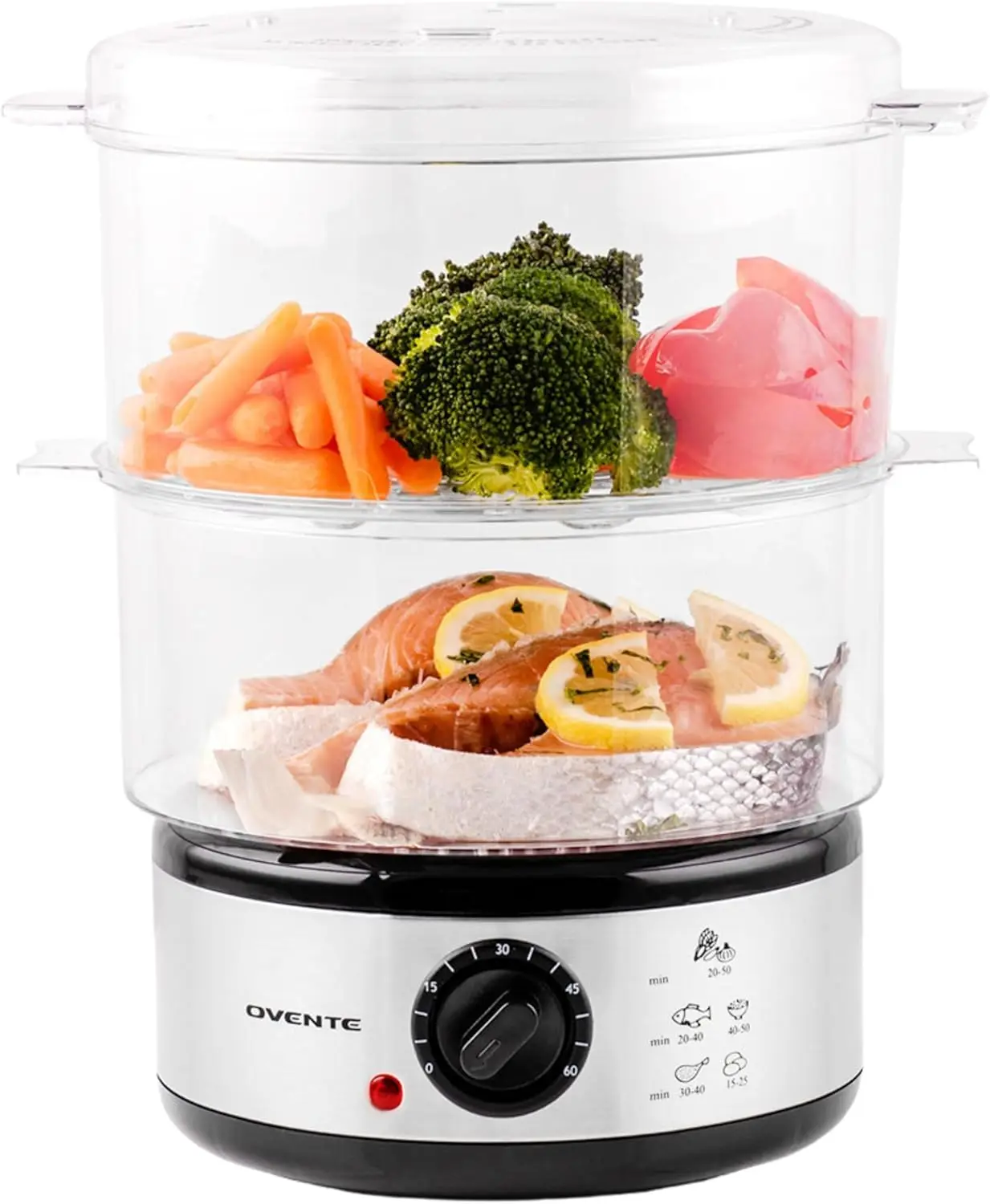 

2-Tier Electric Food Steamer, 5 Qt Stainless Steel Stackable, 400W with 60-Minute Timer and Auto Shut-Off, Dishwasher Safe
