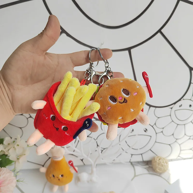 Cute French Fries Burger Keychain Bag Pendant Doll Doll Machine Gift Doll Car Pendant Animation Derivatives Accessories