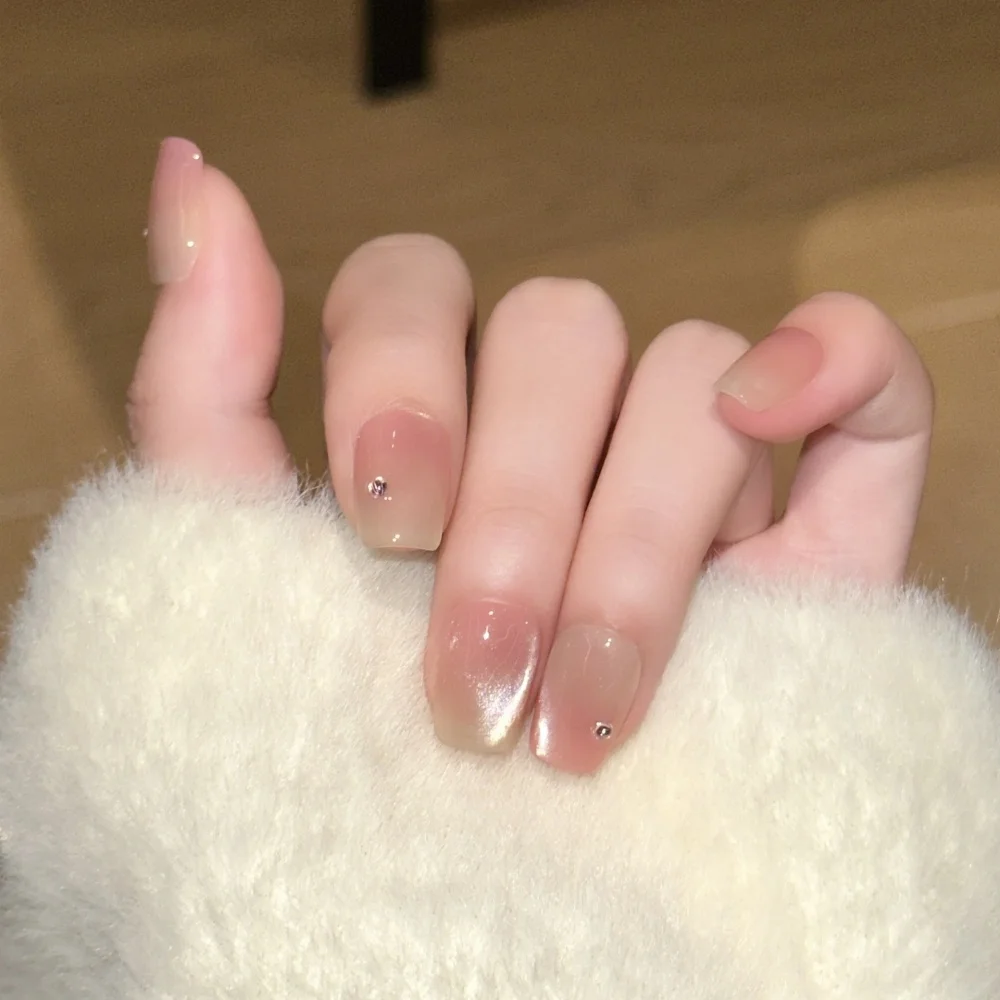 10 قطعة يمكن ارتداؤها اليدوية الصحافة على الأظافر عين القط قصيرة الباليه الأظافر وهمية نصائح مع النقاط الفرنسية القوس تصميم أظافر صناعية مجموعات