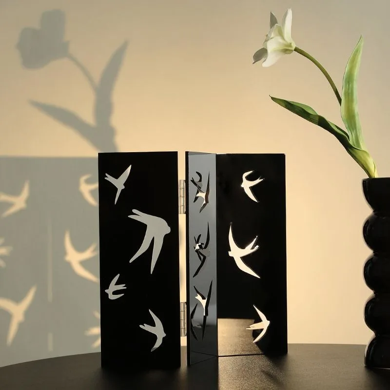Home Office Desktop Decoration Retro Acrylic Desktop Screen Foldable Hollow Swallow Ornament Black Minimalist