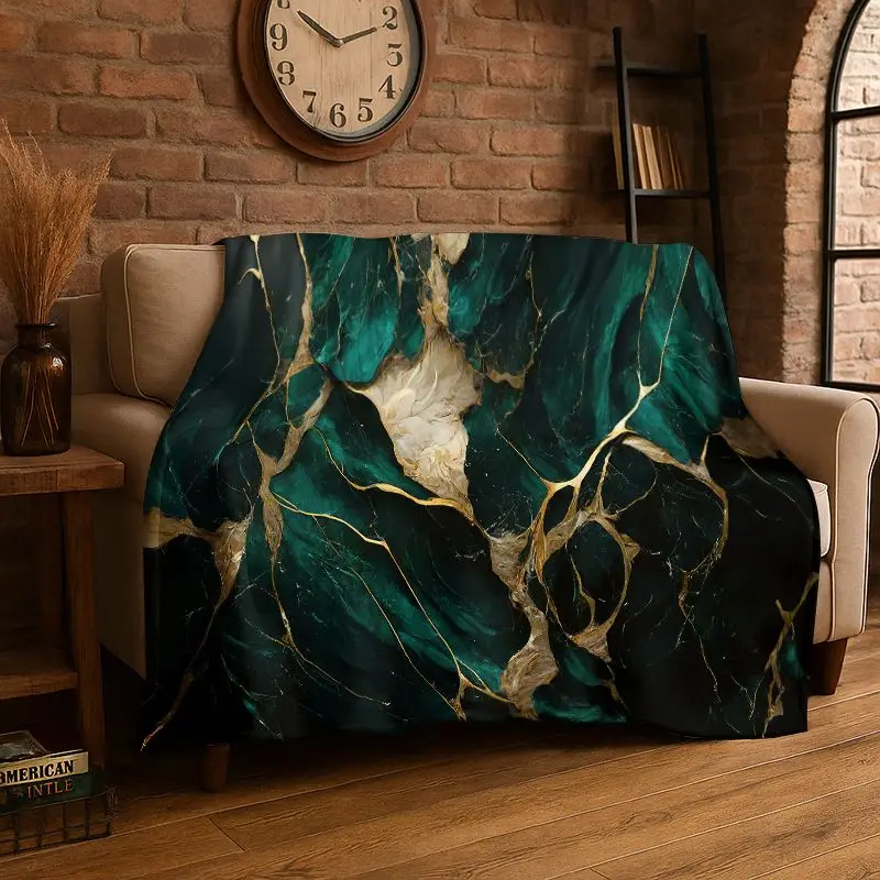 Luxurious Marble Nordic Art Colorful Stones Flannel Blanket Soft Throw Blanket for Bedroom Living Room Bed Travel Camping Picnic