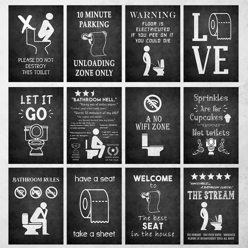 Bathroom Hell Funny Best Seat Toilet Paper Posters Print Humor Black White Quotes Canvas Painting Wall Art Bathroom Room Decor