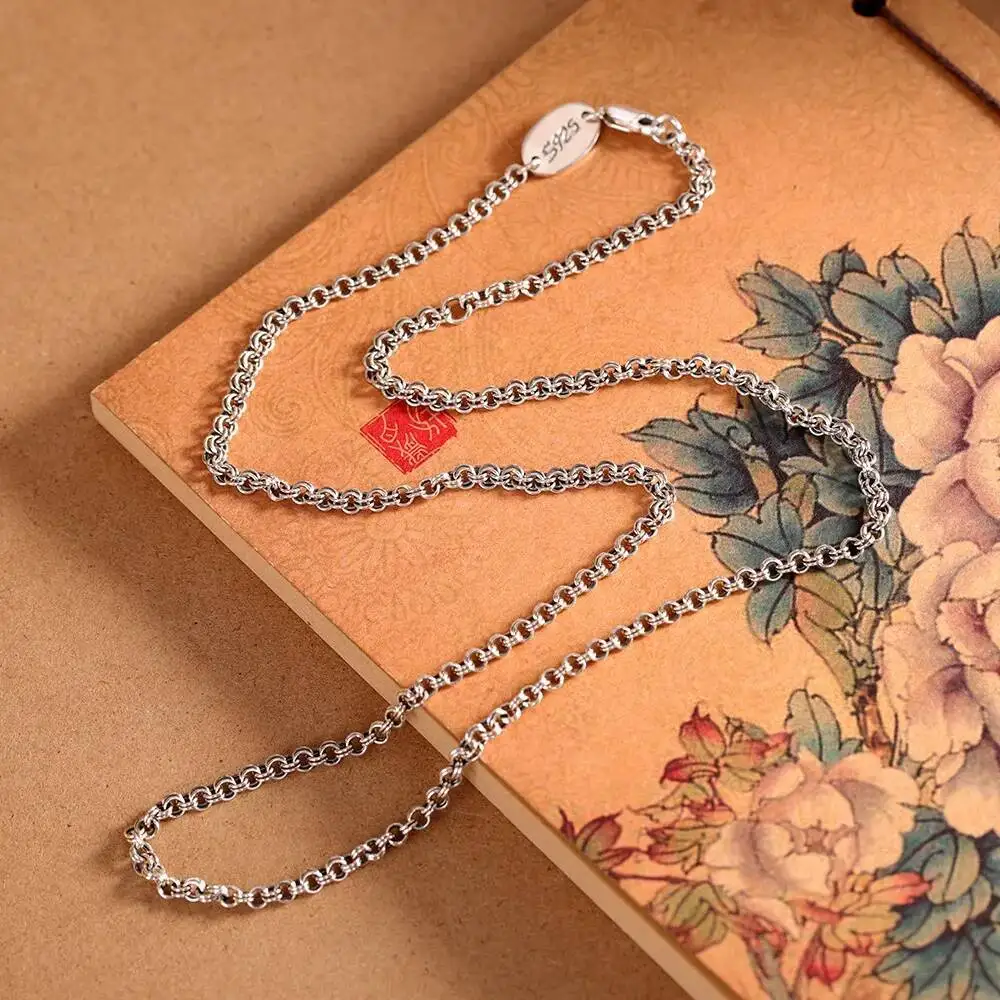 

Real 925 Sterling Silver Cable Chain Link Necklaces For Women 55CM Trendy Simple Chokers Necklace Hipp-hop Rock Cool Girl Gift
