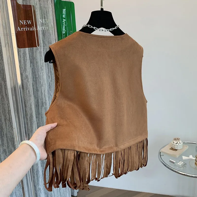 n Retro Embroidered Tassel Vest Top Summer Travel Photoaphy Pure Color Layering with Skirt Svel ort Length