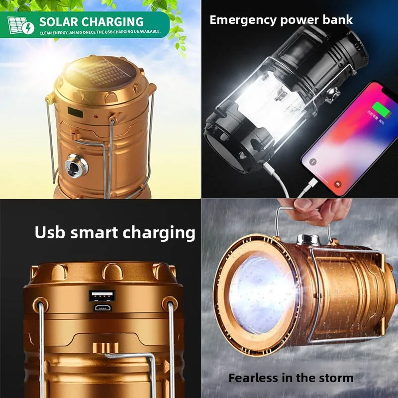 1/2/4 PCS Portable LED Camping Lantern Lightweight Waterproof Solar USB Rechargeable Flashlight Emergency Light Power Outages
