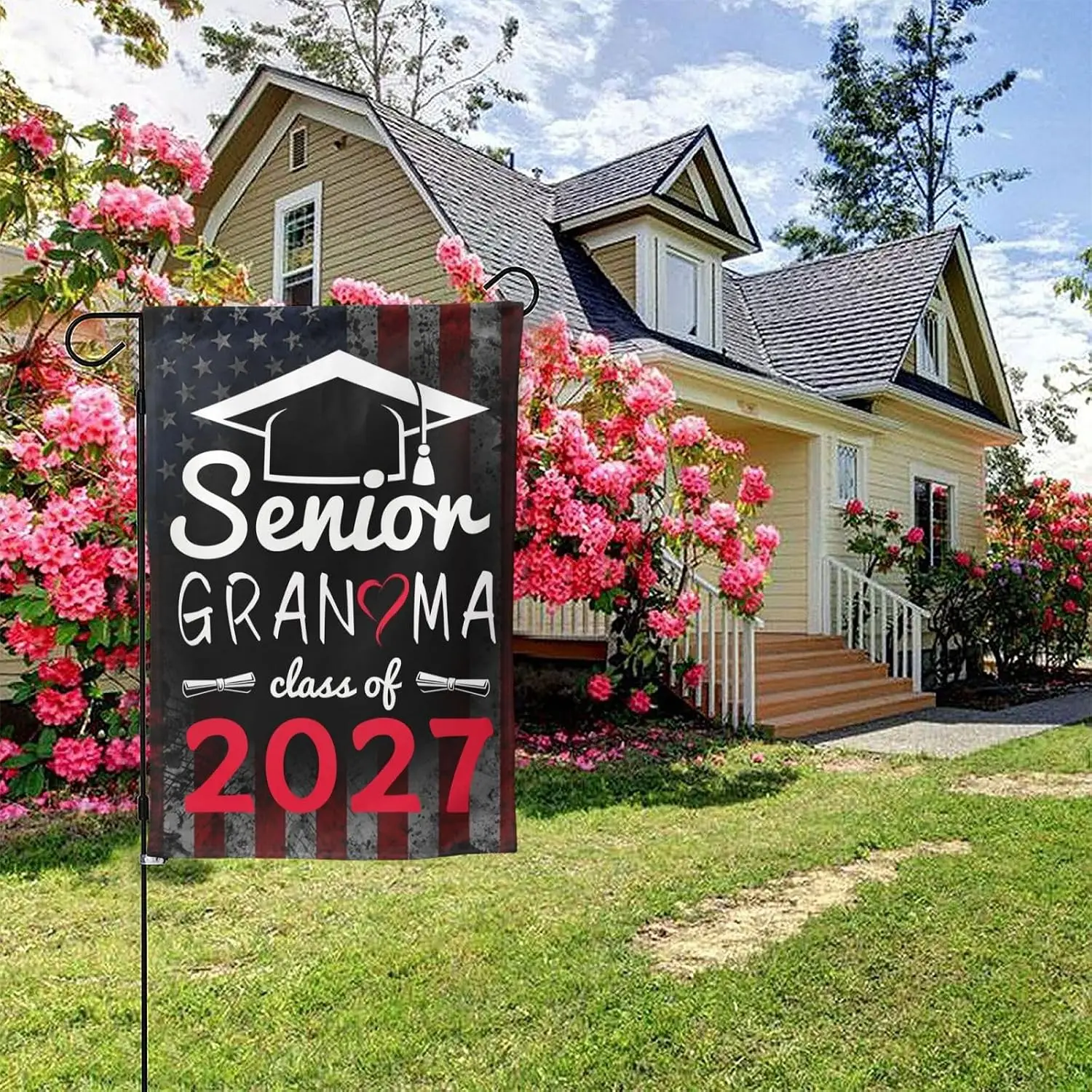Senior Grandma Class of 2027 Graduation Double Sided Garden Flag Decoration Outdoor Home Yard Flag Banner 12.5