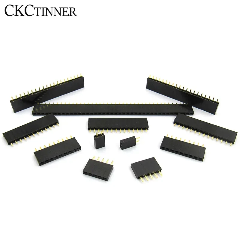 10PCS 2.54mm Single Row Pin Female Pin Header Socket 1*2p 3p 4p 5p 6p 7p 8p 9p 10p11p12p 13p 14p15p16p 20p 25p 40p Pin Connector