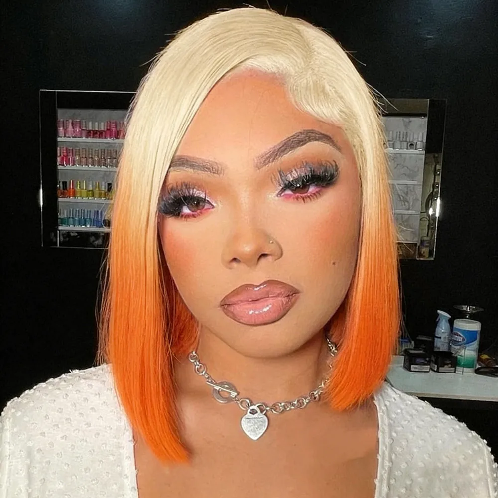 

Короткий прямой парик из натуральных волос боб, 10 дюймов, парик для ежедневного использования для вечеринок, 13X4, фронтальные кружевные волосы, 613/оранжевый цвет, плотность 150%