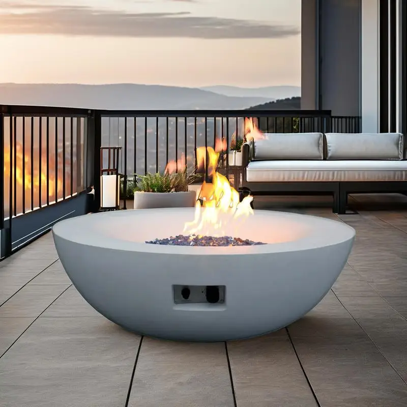 

42" Outdoor Concrete Propane Fire Bowl in Antique White - Stylish Heating Solution for Your Patio or Garden