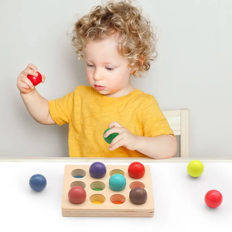 Houten Montessori Speelgoed Voor Kinderen Vroege Onderwijs Voorschoolse Speelgoed Regenboog Bal Bijpassende Zintuiglijke Game Kleur Cognitieve Sorteren Board