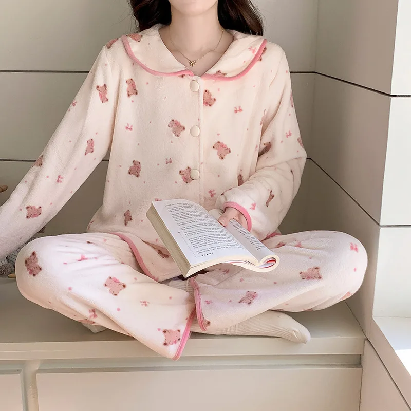 

Милые милые пижамы, комплект домашней одежды, осенне-зимний женский кардиган, плюшевые брюки, костюм, сохраняющий тепло, женская ночная рубашка, пижак