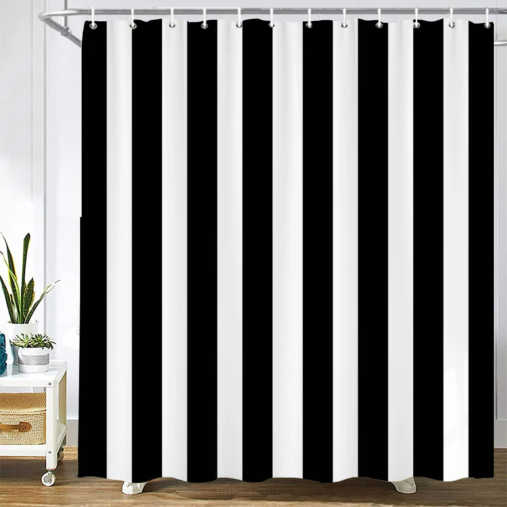 

Black White Wave Stripe Geometric Printed Bathroom Shower Curtains Frabic Waterproof Polyester Bath Bathroom Curtain with Hooks