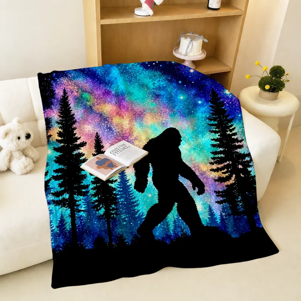 Bigfoot Forest Mystical Galaxy Blanket Warm Soft Plush Blanket Sofa Living Room Nap Home Bedroom Travel Gift Flannel Pet Hogar