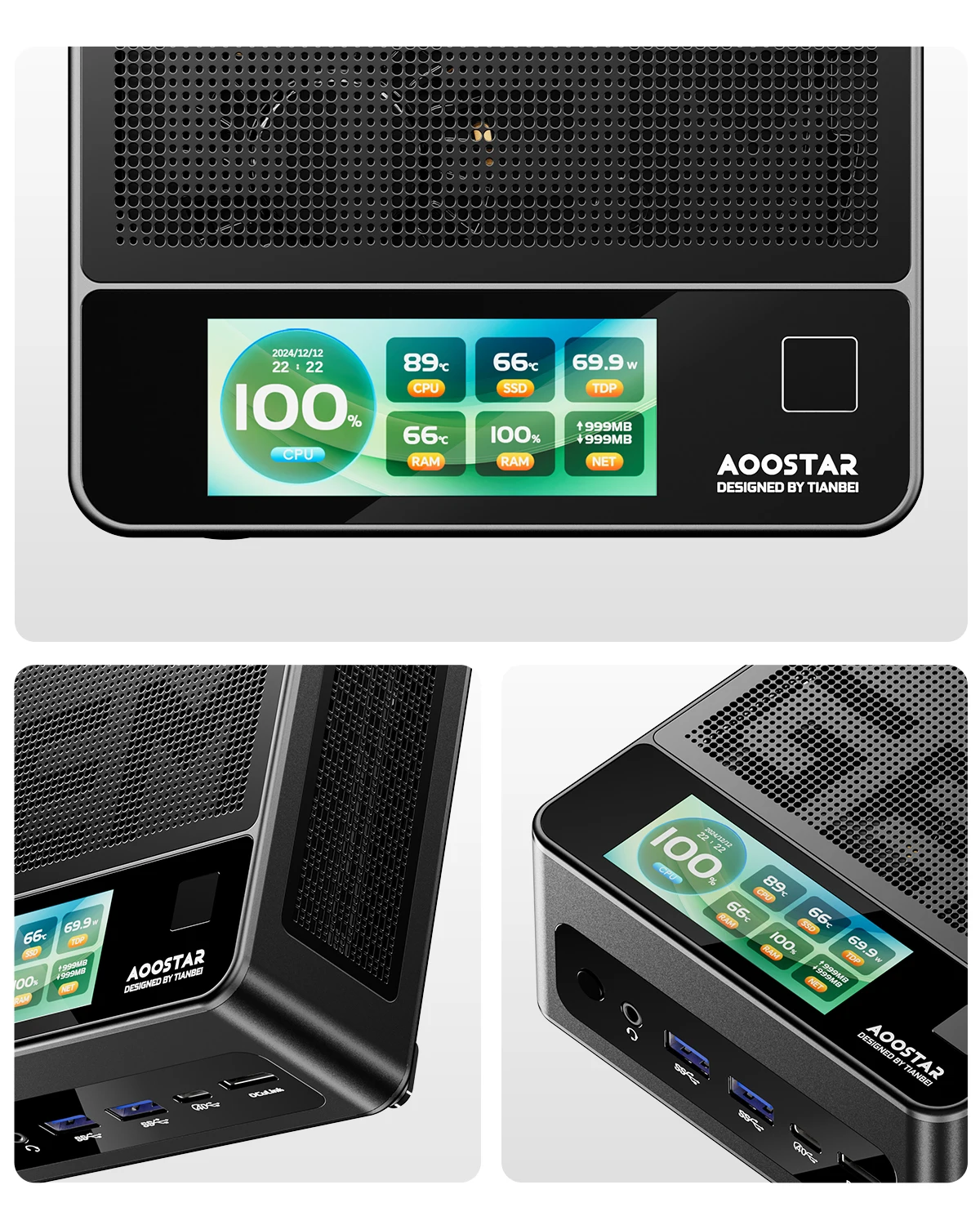 كمبيوتر صغير AOOSTAR GEM12+ AMD Ryzen 7 PRO 8845HS 5.1 جيجا هرتز 32 جيجا بايت DDR5 1 تيرا بايت SSD Radeon 780 متر WiFi6 BT5.2 USB4 HDMI2.1 كمبيوتر صغير ويندوز 11