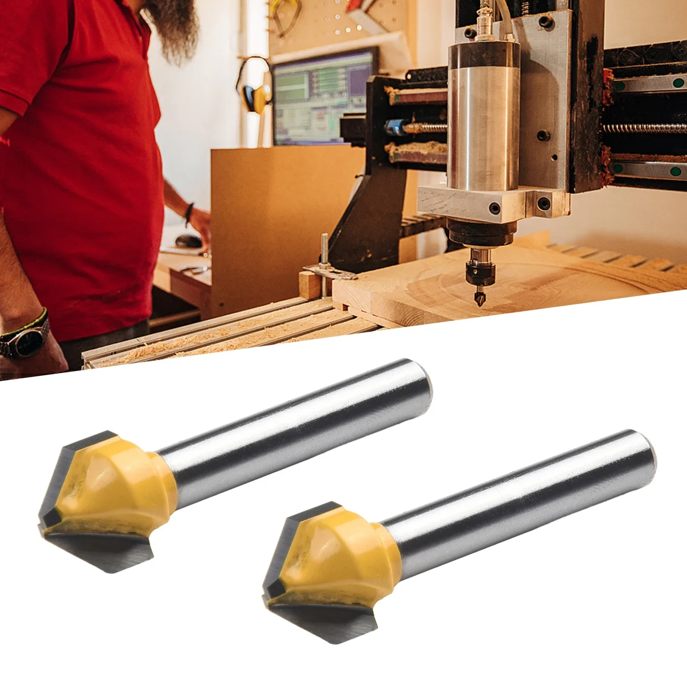 2pcs V-Shaped Groove Router Bit 90 Degrees 6mm Shank With Flat Head Carbide Wood Engraving Milling Cutter Woodworking Router Bit