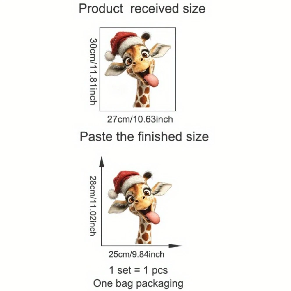 1PC Christmas Hat Design Festive Giraffe Window Glass Stickers Holiday Door Wall Toilet Self- Adhesive Waterproof Vinyl Decals