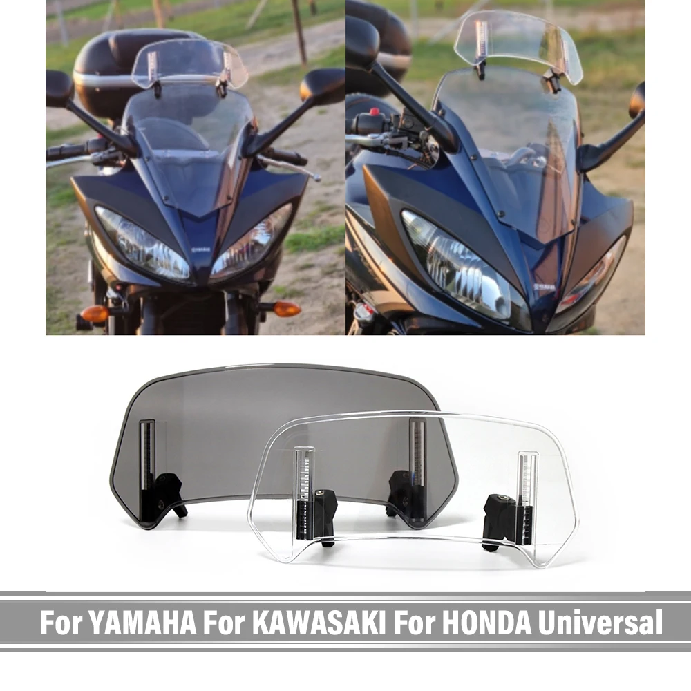 

For YAMAHA For KAWASAKI For HONDA Universal Motorcycle Windshield Extension Adjustable Spoiler Clamp-On Windscreen Deflector