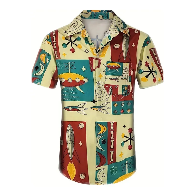 Men Black Cat Printed Casual Short Sleeve Shirts Adult Button Down Summer Beach Hawaiian Shirt Men's Fashion Clothing Top view 5