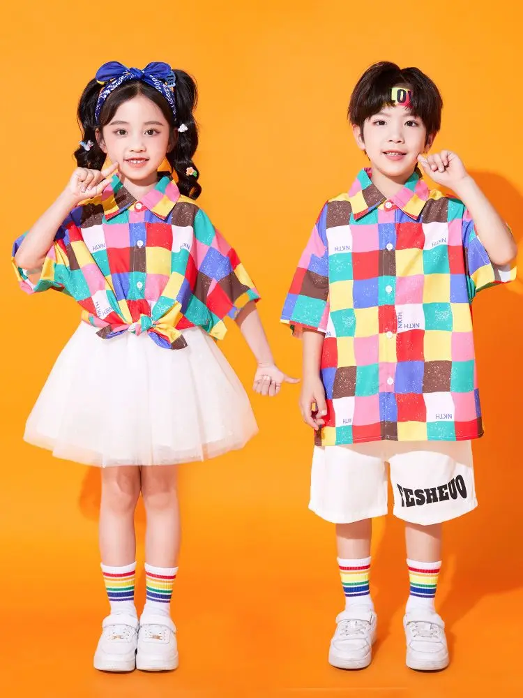 

Cheerleading Group Hip Hop Dance Costumes Children'S Day Jazz Dance Clothes Boys Girls Top Shorts Skirts Street Dancewear