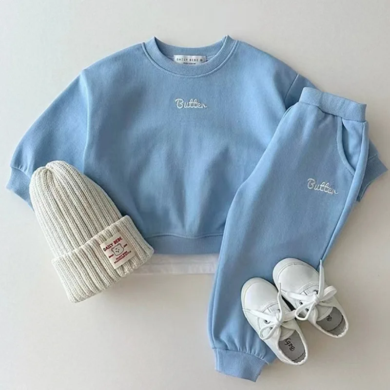 Children's Colorful Sweatshirt Two-piece Set Korean Style Sweatpants with Solid Color Letters Male and Female Baby Autumn Set