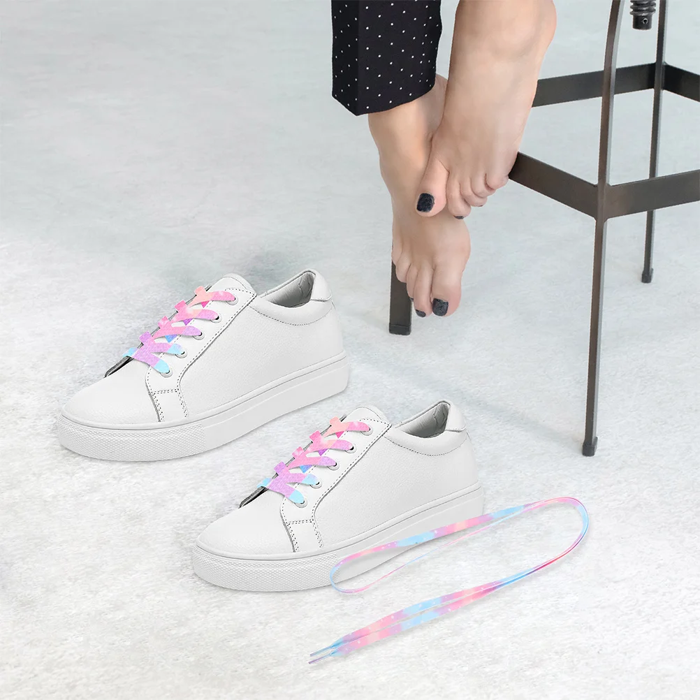 قطعتان من أربطة الحذاء المسطحة ذات اللون الإبداعي، بوليستر متين للأحذية الرياضية والسفر للأطفال والكبار، متدرج أنيق #4