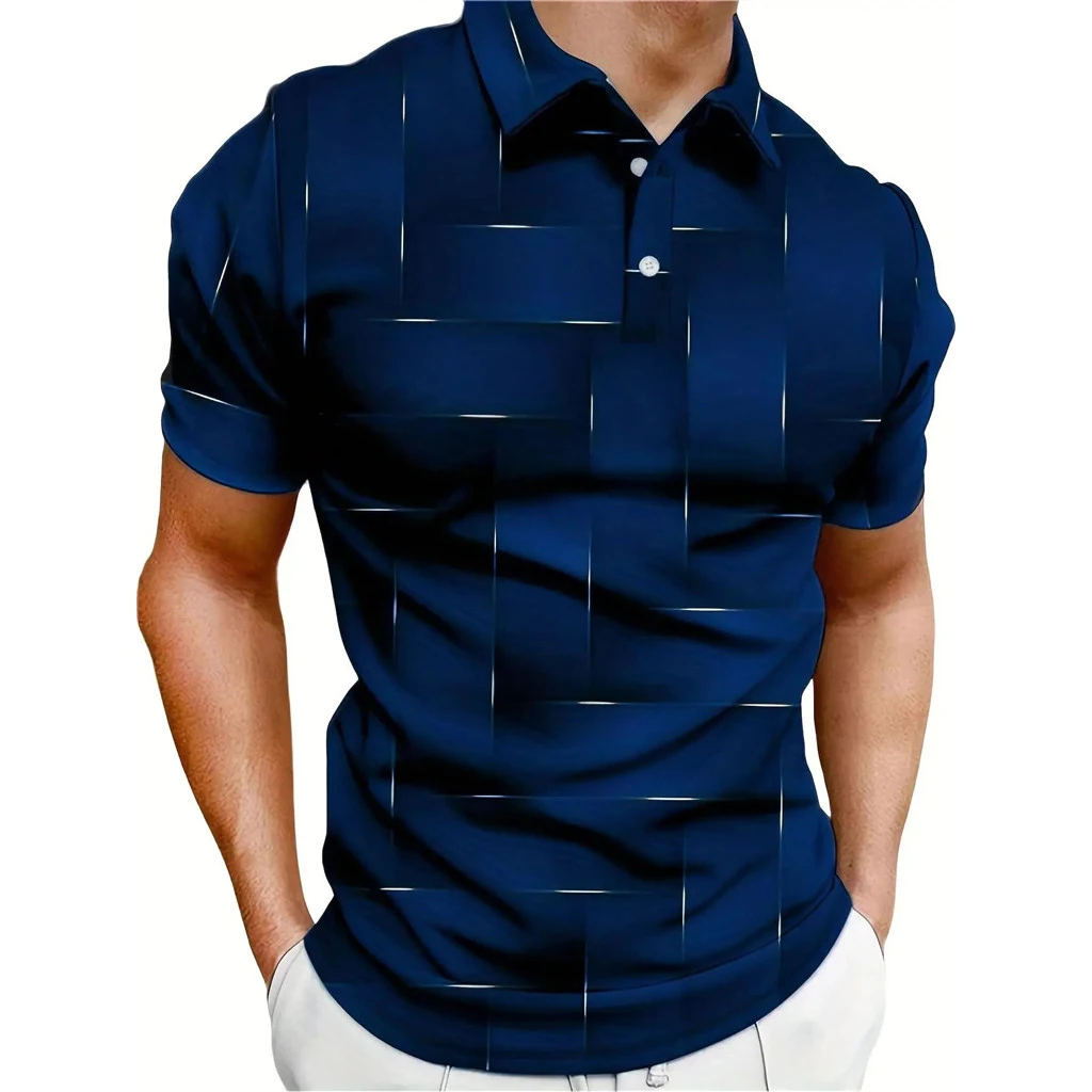 Color Block 3D Print Polo Shirts Men\'s Casual Fashion Streetwear Oversized Button Short Sleeve Shirt Male Tees Tops Man Clothing