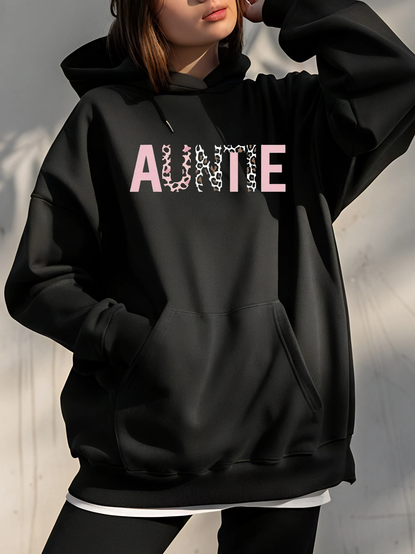 

Толстовка с леопардовым принтом тетушки, толстовка большого размера, женская уличная одежда, повседневный наряд, модный эффектный пуловер с графическим рисунком