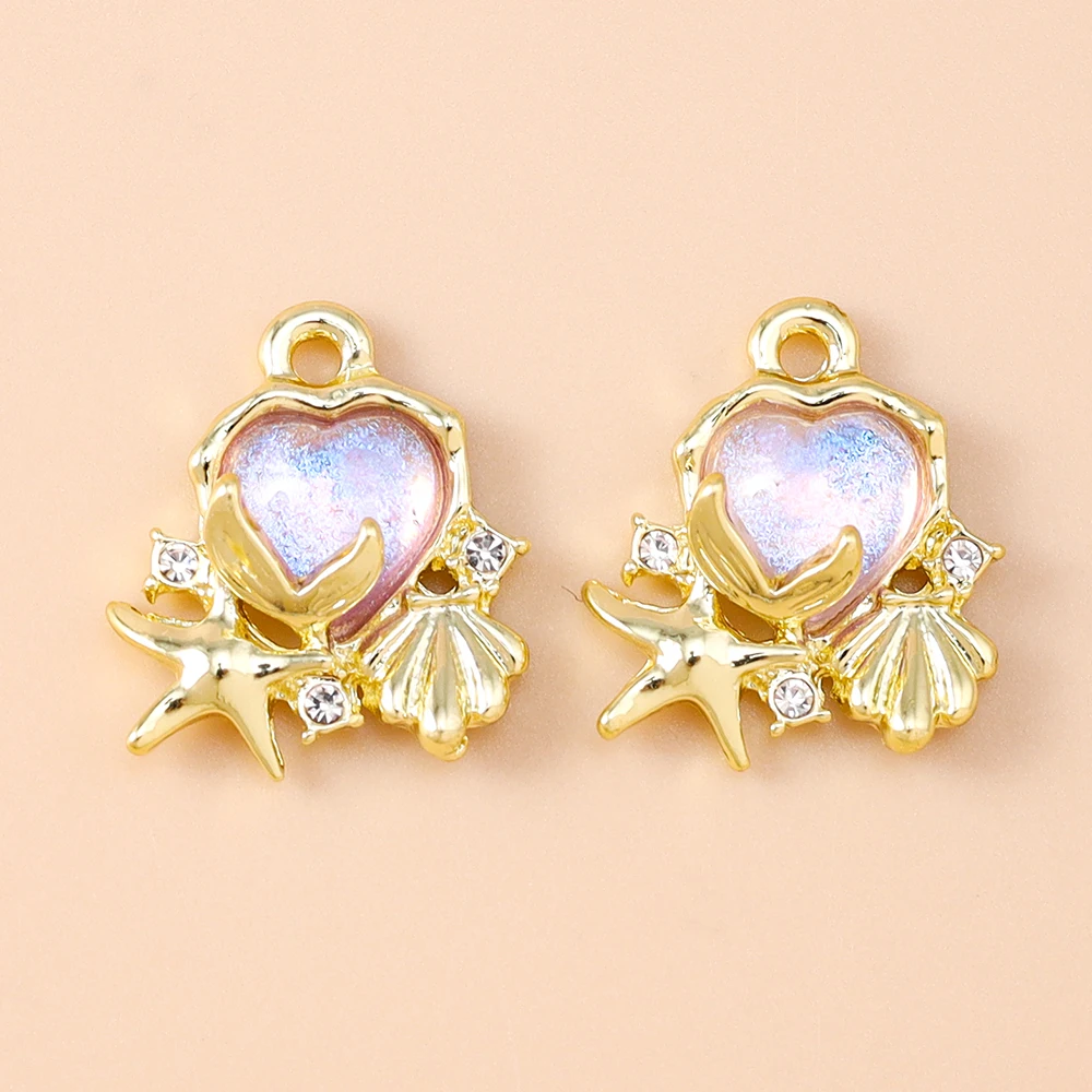 Leslie 5 Stück neue Y2K CZ Kristall Herzen Muschel Seestern Charms Mode Anhänger für DIY Halskette Armband Schmuck machen Handwerk – Detail 5
